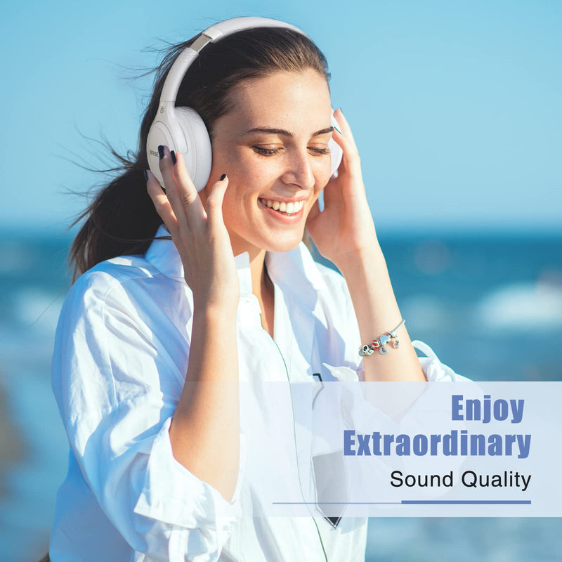 [AUSTRALIA] - Bluetooth Headphones Over Ear,BERIBES 65H Playtime and 6 EQ Music Modes with Microphone,HiFi Stereo Foldable Lightweight Wireless Headset,Deep Bass for Home Office Cellphone PC Etc.(White) White 