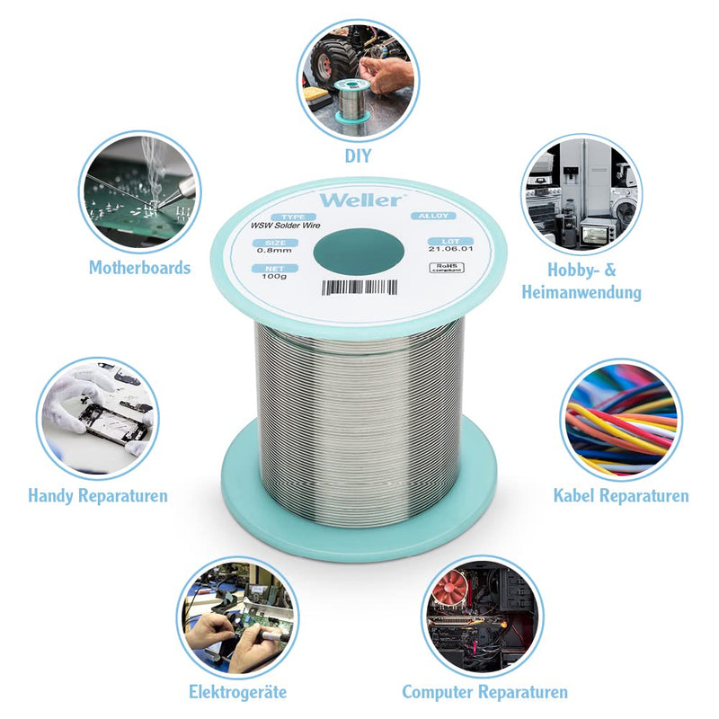 Weller WSW SCN M1 (T0051402799) 0.5mm Lead Free Solder Wire Alloy Sn99.3Cu0.6Ni0.05 Flux Content 3.5% 100g Silver 0,5mm, 100g