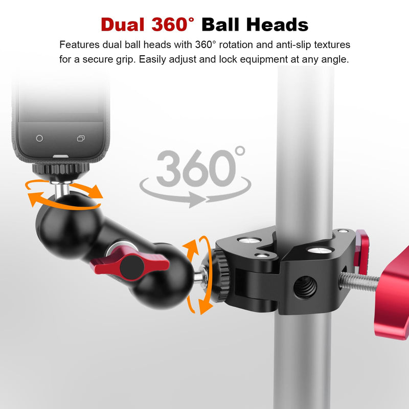 [AUSTRALIA] - Super Clamp with Dual Ballhead Magic Arm, Aluminum Camera Clamp Mount Kit for DSLR Action Camera/Phone/Monitor/Video Light/Microphone, Camera Mount for Tripod/Desk/Tube (SY006) 