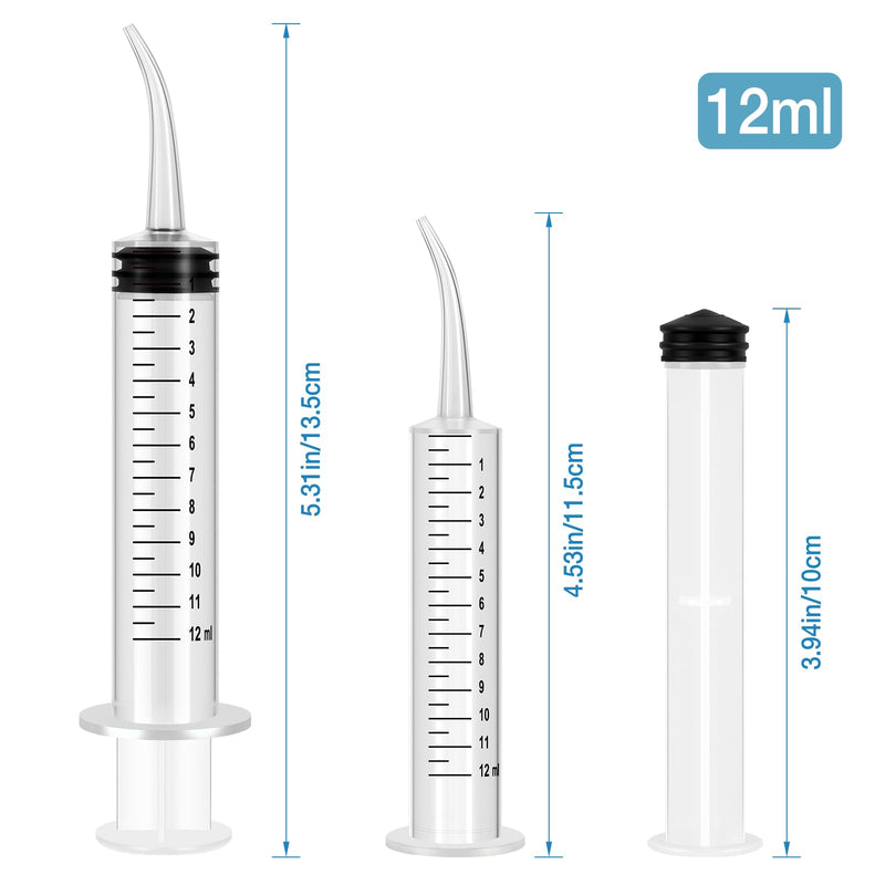 Pack of 4 Dental Syringes 12 ml Dental Syringe Transparent Plastic with Curved Tip and Measure for Oral Dental Care Cleaning