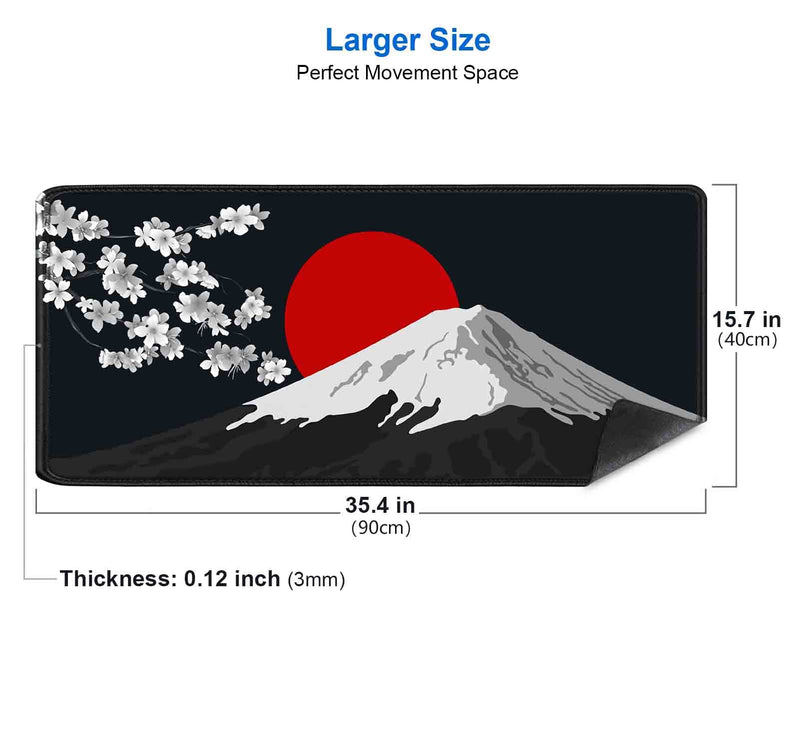 IMAYONDIA Japan Mount Fuji Large Gaming Mouse Pad (35.4x15.7 in), Extended Non-Slip Rubber Base Mousepad, Keyboard Mat Desk Pad for PC Gamer, Computer, Desktop Accessories- Black White Red Scenery Japan Mount Fuji Scenery