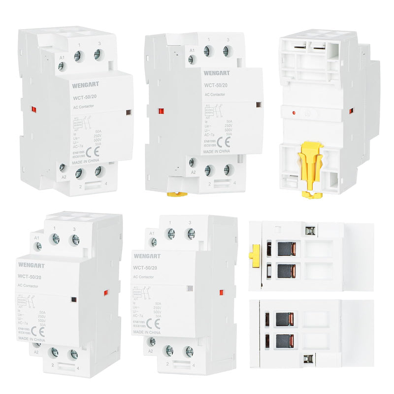 Wengart Compact AC Contactor WCT-50, White, AC230V, 50A, Built for Durability, Whisper Quiet Operation, Energy Saving, with Additional Functions for Household Appliances (2NO) 2NO