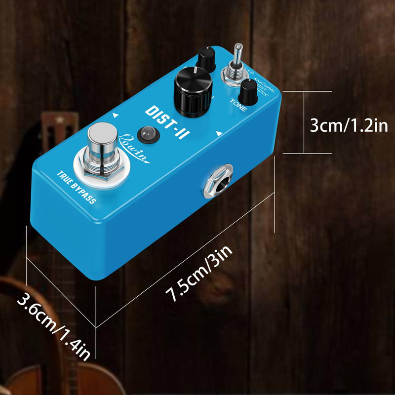 Rowin Distortion Guitar Effect Pedal Mini Analog Solo Distortion Pedal for Electric Guitar True Bypass DC 9V Blue LEF-301B