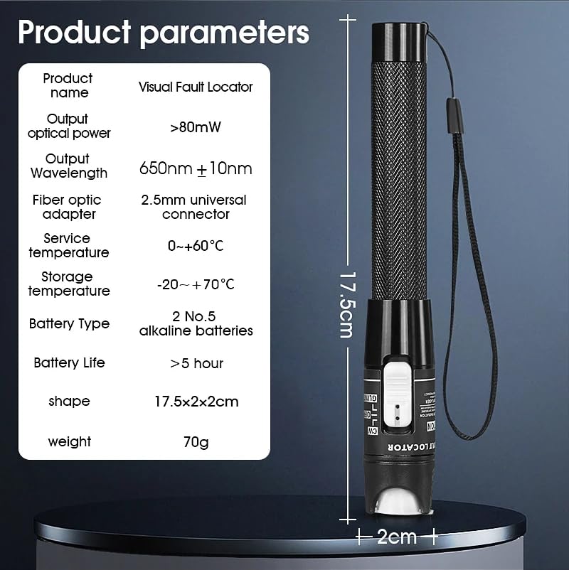 Guakiili 80MW FTTH Fiber Optic Cable Tester, Optical Fiber Error Locator for a Range of 80 Km, Fiber Optic Tester Supports SC/FC/ST 2.5mm Adapter