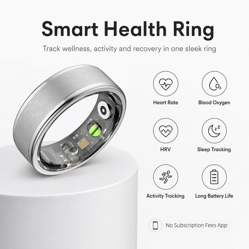 Smart Ring for Women Men,Fitness Tracker Ring with 24/7 Activity Tracking, Health Tracker Ring for Stress,Sleep Monitoring,No Subscription Fees,iOS & Android Compatible,Waterproof,Silver 13 Silver
