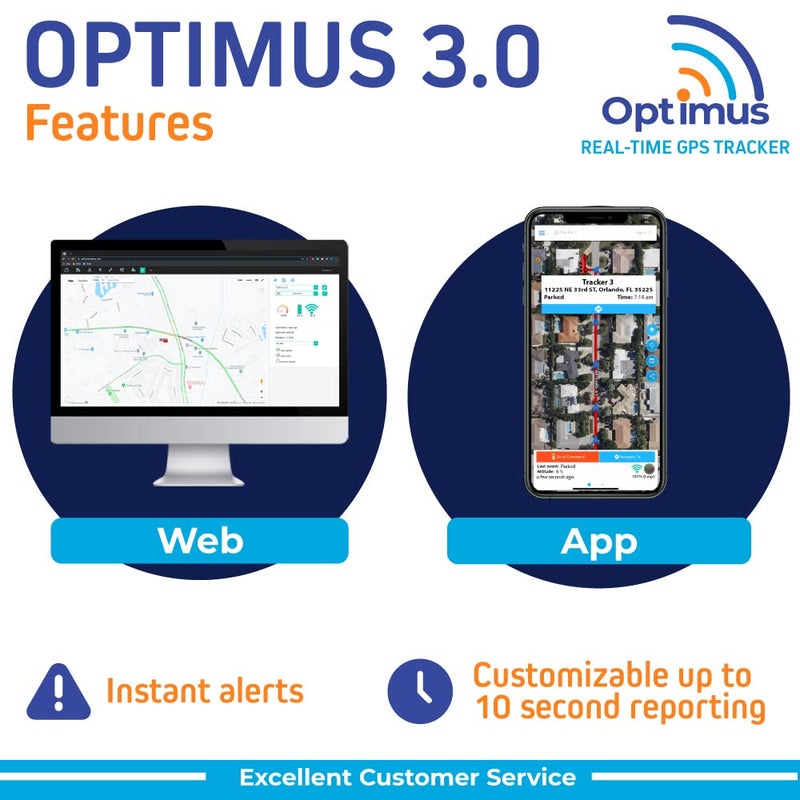 Optimus 3.0 GPS Tracker - 1 Month Battery - 4G LTE - for Vehicles and Assets – Real-Time GPS Tracking Device – Instant Alerts
