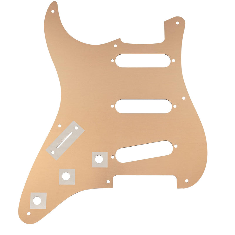[AUSTRALIA] - Musiclily Ultra 8 Holes Anodized Aluminum Strat SSS Pickguard ST Pick Guard Scratch Plate for China Made Squier Classic Vibe SQ CV 50s Reissue Vintage Strat Style Electric Guitar, Gold 