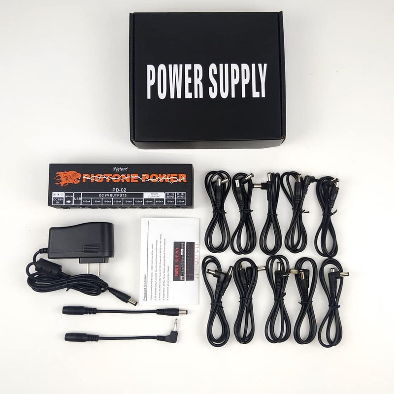 Guitar Power Supply 10 Isolated DC Output for 9V/12V/18V Effect Pedal PD-02 with USB (5V2A)