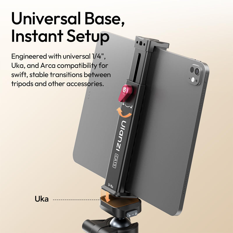 [AUSTRALIA] - ULANZI CA15 Aluminum iPad Tablet Tripod Mount Attachment,13.5-22 cm Adjustable Clamp Range w Top Cold Shoe, Compatible w Arca Uka 1/4'', iPad 2/3/4/Air/Air2/Pro Video Recording 