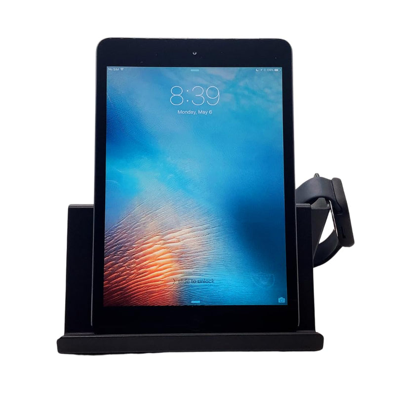 Mobile Cell Phone and Tablet Stand Holder with Audio Enhancement, Dual Docking, Non-Slip Base Pads. Mounts on Desk, Kitchen Counter, Nightstand or Bed. Buy The Stand Get The Turntable Free!