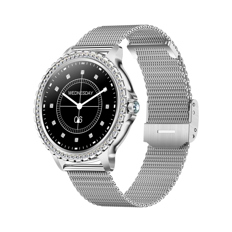 Lady's Fashion Smartwatch BT Call 1.32inch Round Screen Health Monitoring Fitness Tracker Waterproof AI Voice Assistant Women's i58 Smart Watch Gold Silver (Silver)