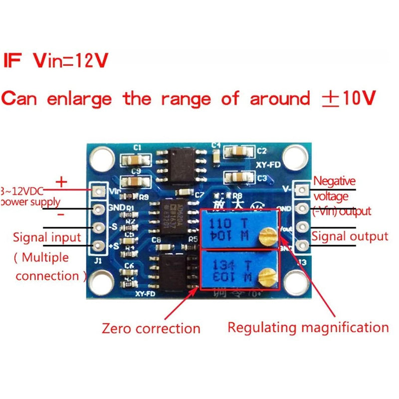 Youmile DC 3-12V Signal Amplifier AD620 1.5-1000 Adjustable Microvolt Millivolt Signal Amplifier Module High Precision with Header