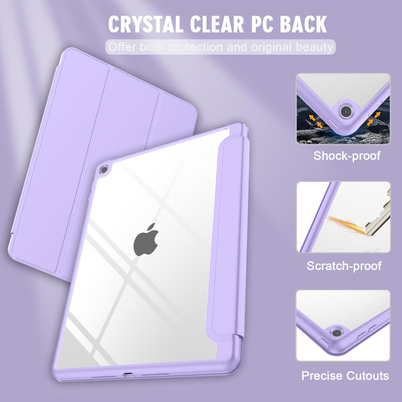 iPad 9th Generation Case 2021/iPad 8th Generation Case 2020 10.2 Inch with Pencil Holder, iPad 7th Gen 2019 Case with Clear Transparent Back, Auto Wake/Sleep Cover(Clove Purple) Clove Purple