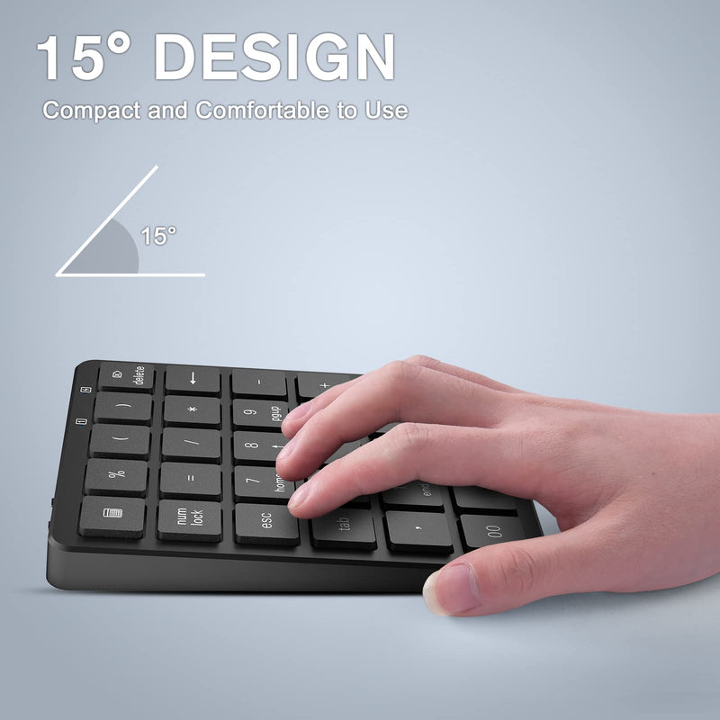 [AUSTRALIA] - PINKCAT Bluetooth Number Pad, 28 Keys Aluminum Rechargeable Wireless Numeric Keypad, Portable Number Numpad Financial Accounting for Laptop, PC, Notebook, Desktop, Surface Pro - Black KF30-BT+Black 