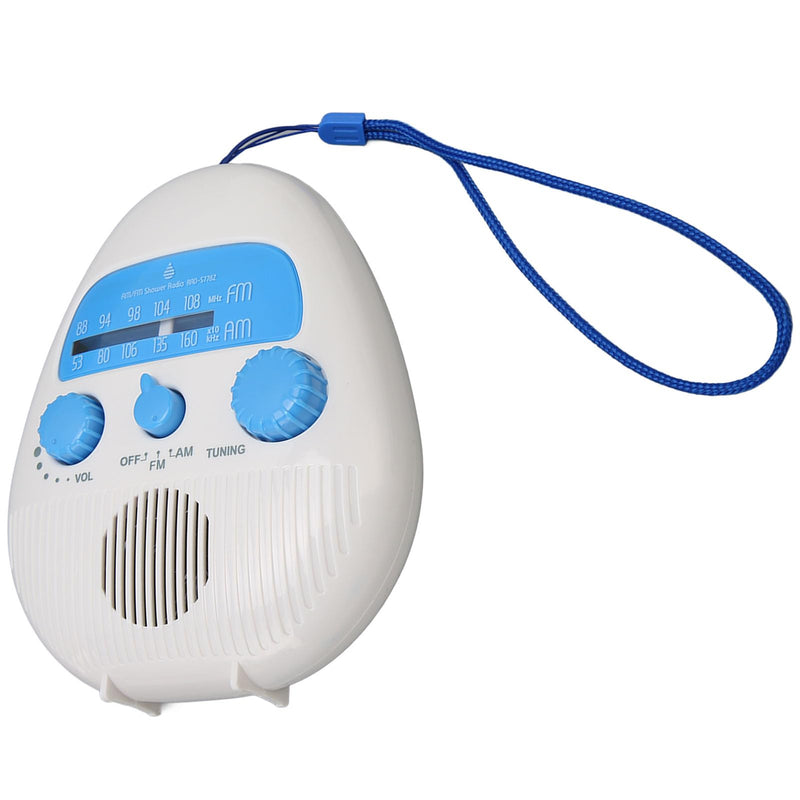 AM FM Shower Radio Built in Speaker, Waterproof Hanging Bathroom Radio with Rotating Knob for Easy Tuning and Volume Control.