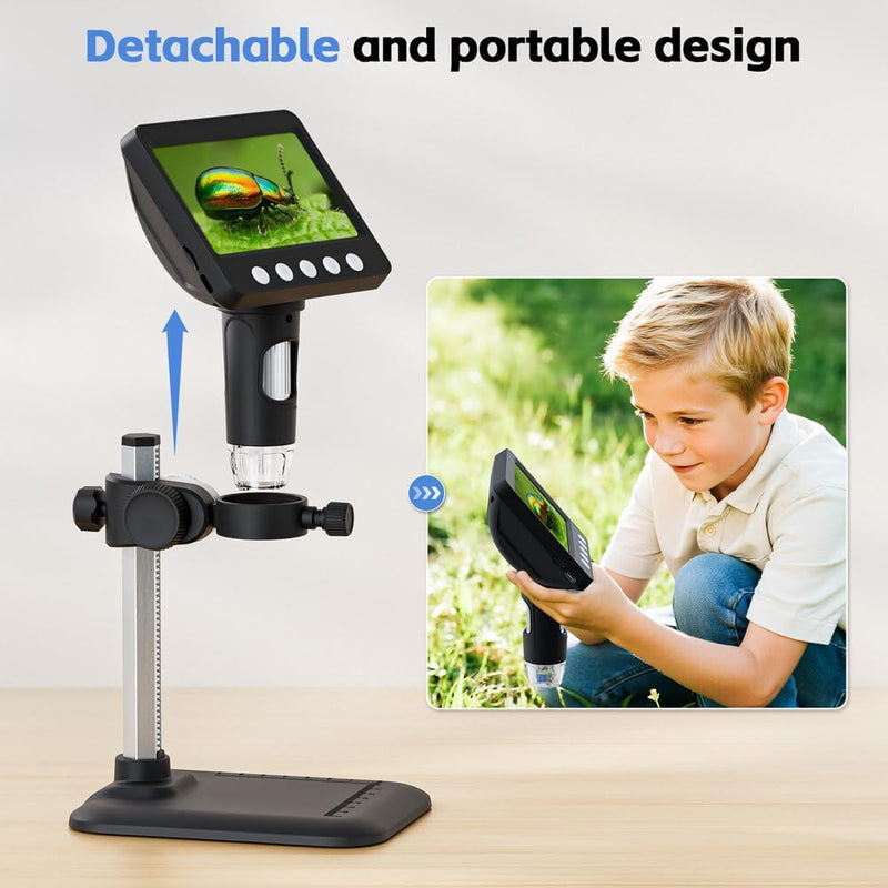 [AUSTRALIA] - 4.3" Digital Microscope for Adults, SKYEAR Coin Microscope 1000X Magnification with 8 Ajustable LED Fill Lights, USB Microscope for Windows/MacOS, Coin Collection Supplies-Black Black 
