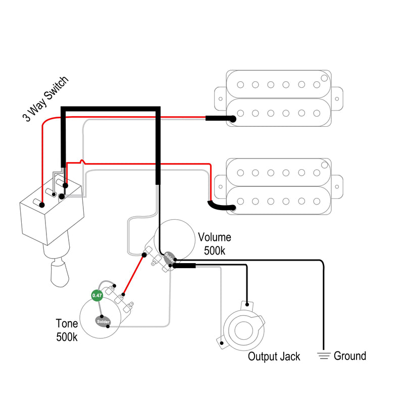 SAPHUE Guitar Wiring Harness, Guitar Prewired Harness Humbucker Wiring Harness Prewired 3 Way Chrome Box Toggle Switch 500K Pots for Electric Guitar with 2 Humbuckers