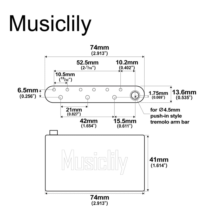 [AUSTRALIA] - Musiclily Ultra 41mm Full Brass Tremolo Block 52.5mm String Spacing for PRS SE Style Electric Guitar Tremolo Bridge 