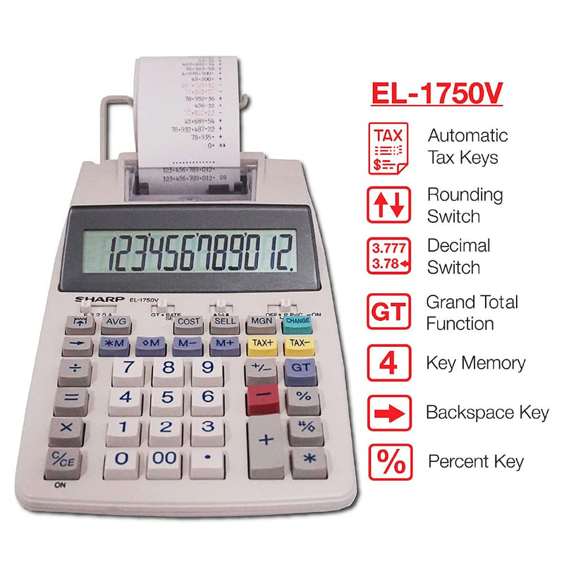 Sharp SH-EL1750V Printing Calculator, Black/Red