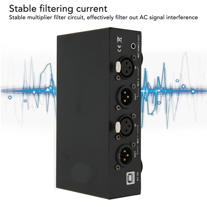 [AUSTRALIA] - 48V Phantom Power Supply, Microphone Phantom Power Supply with 2 XLR Cables, Support Dual Microphones, 48 V Phantom Power for Music Recording Equipment 