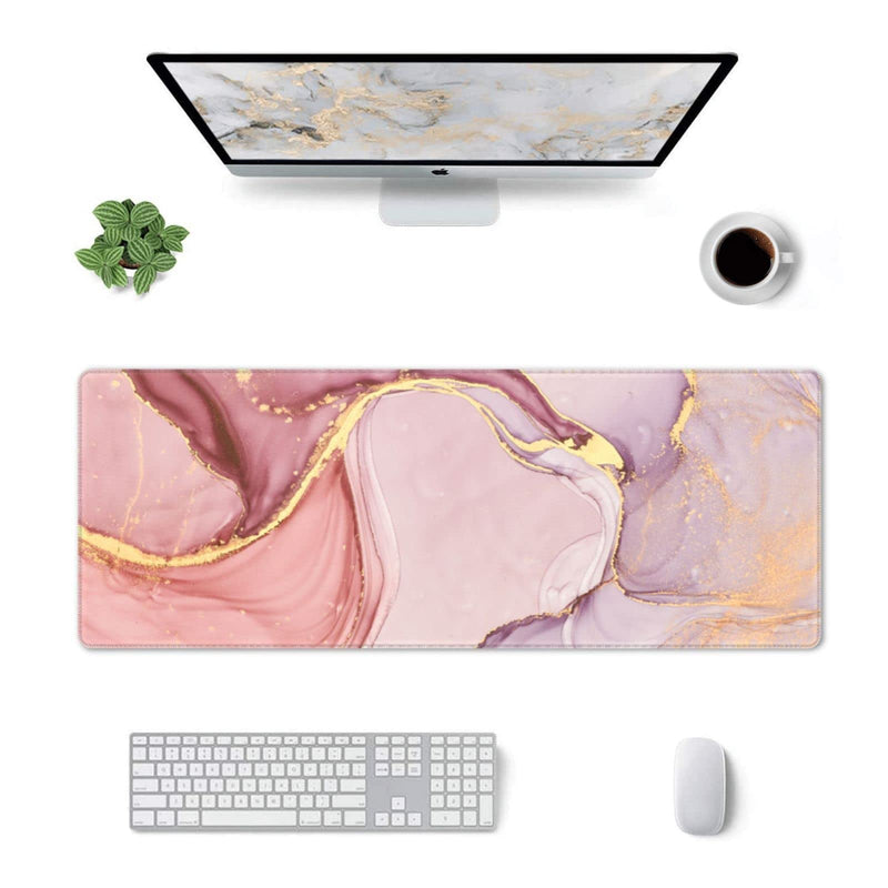 Rose Gold Marble Mouse Pad Abstract Pink Desk Mat 31.5x11.8 Inch Marbled Texture Non-Slip Rubber Base Large Rose Gold Mousepad Stitched Edges Keyboard Mouse Mat Desk Pad for Office Home Game Rose Gold Marble