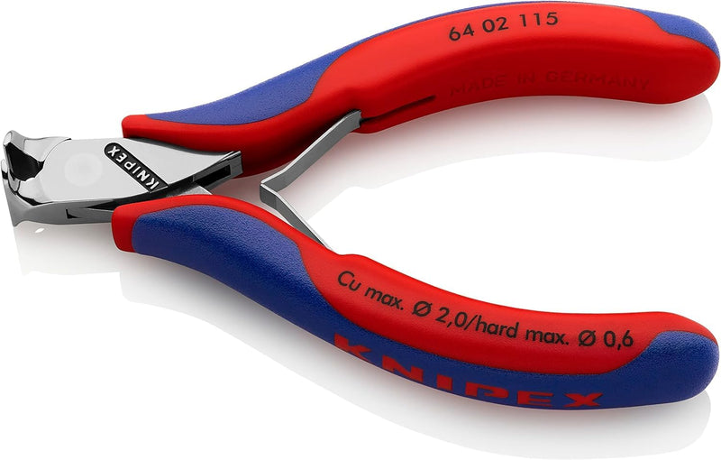 KNIPEX Electronics End Cutting Pliers with Multi-Component Sleeves 115 mm 64 02 115 With Multi-component Sleeves, Blue/Red With facet