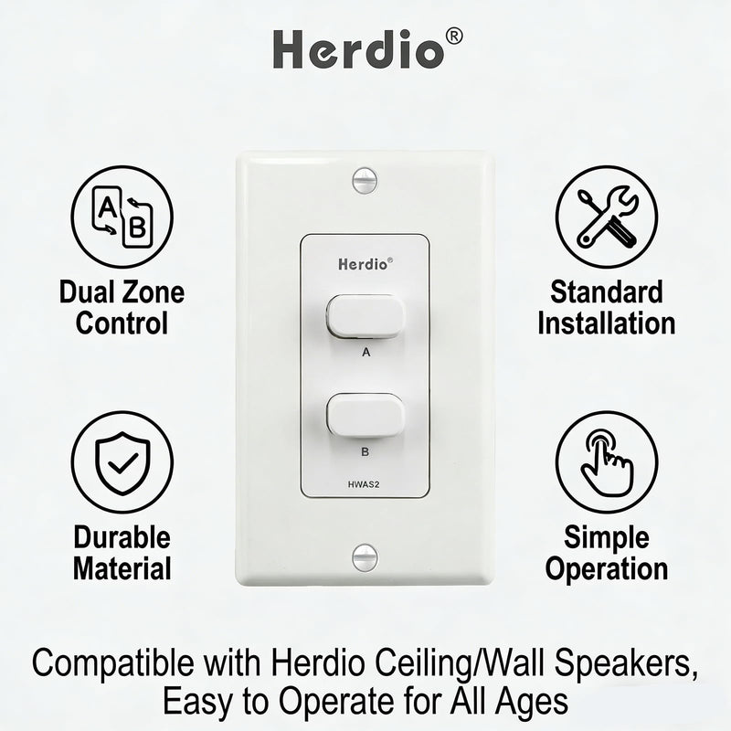 [AUSTRALIA] - Herdio in-Wall Speaker Selector Switch - 2 Channel Home Audio Speakers Controller for Pair of Speakers - Support 120W Peak Power Per Channel 