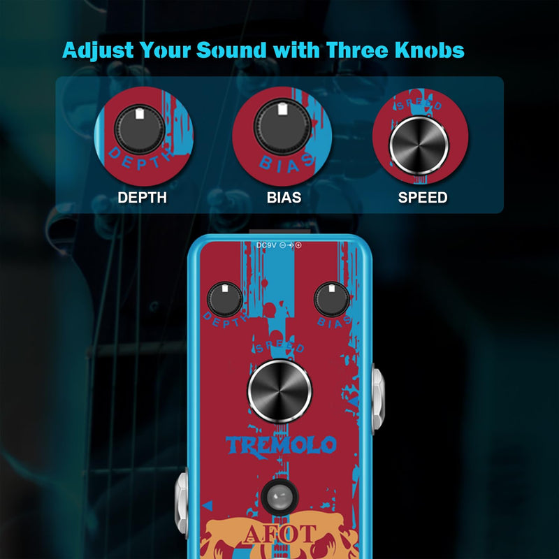 Classic Tremolo Guitar Effects Pedal for Electric Guitar and Bass - Analog Photoelectric Tremolo With True Bypass, Mini Size Blue Tremolo