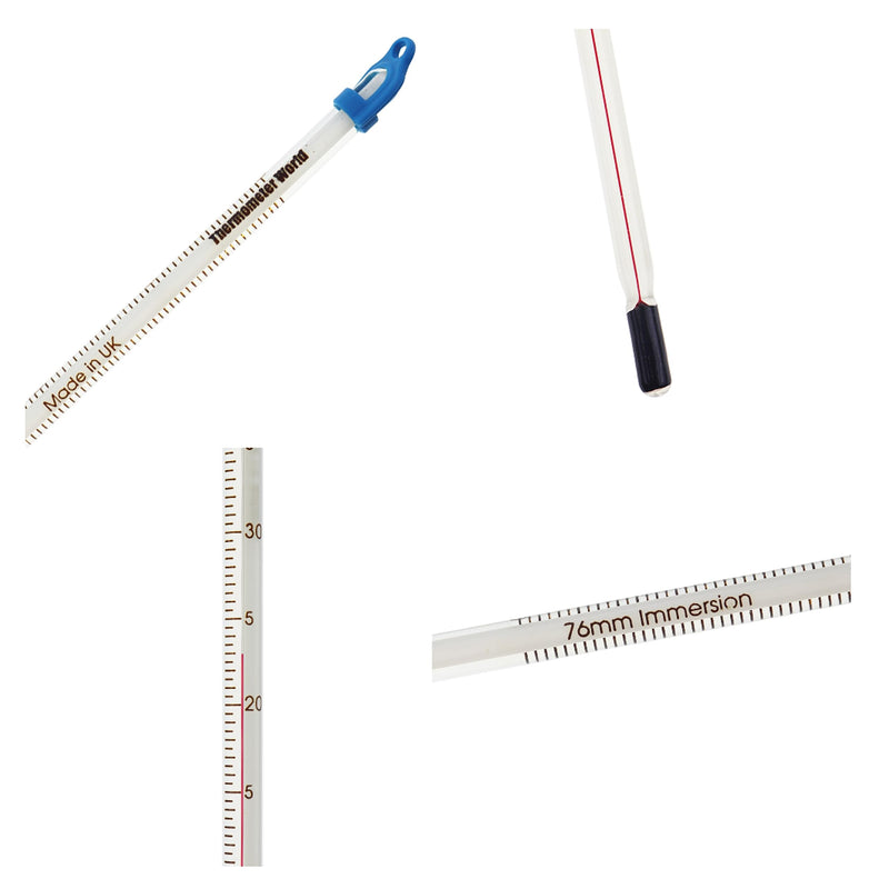 [AUSTRALIA] - Glass Thermometer -10 to +50°C 300mm - For measuring water liquid for homemade wine and beer or laboratory and scientific use. Made in the UK 