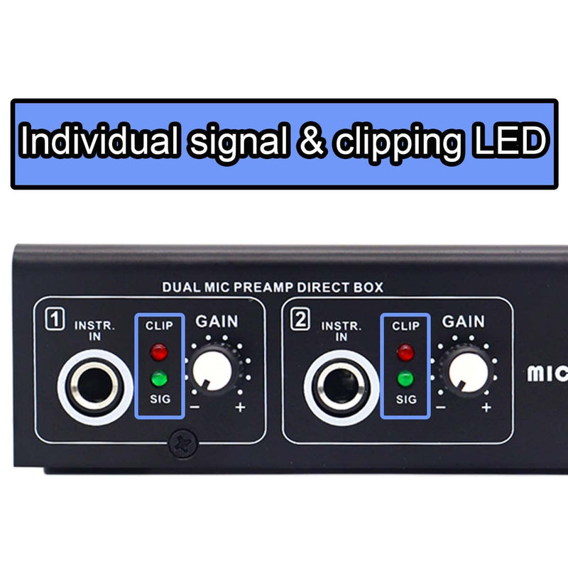 Microphone Preamp Mic Booster 4 Input Max 65db DI Box with 48V Phantom Power for Dynamic and Condenser Mic