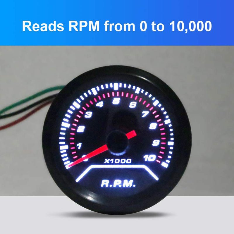 [AUSTRALIA] - WATERWICH Tachometer Tacho Gauge Meter 0-10000 RPM Gauge Meter 2inches 52mm Universal for 4 6 8 Cylinder Car SUV Vehicle Automotive 