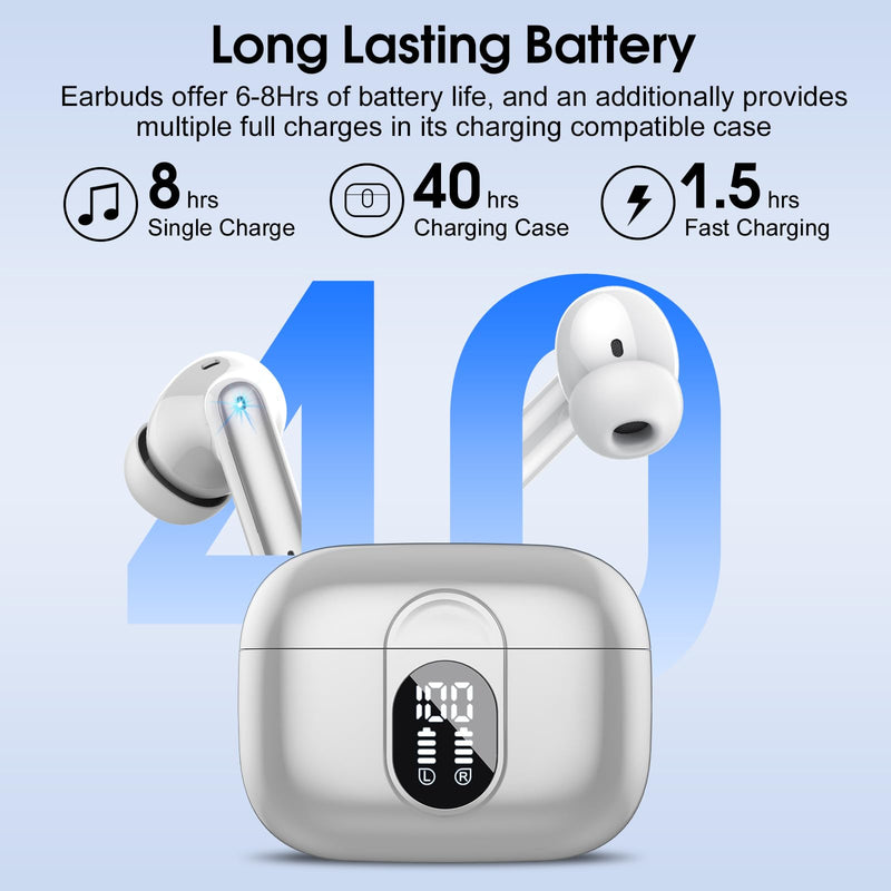 2 Sets Wireless Earbuds 2024 Bluetooth 5.3 Headphones HiFi Stereo, 40H Playtime in-Ear Earbud, Bluetooth Earbuds with LED Power Display, IP7 Waterproof Wireless Earphones Sport Headset Blue+Grey
