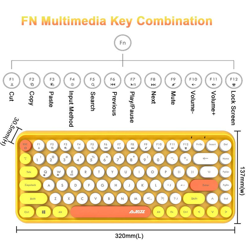FELiCON Wireless Bluetooth Keyboard Mini Portable 84-Key Keyboard Compatible with Android, Windows, PC, Tablet-Dark, Perfer for Home and Office Keyboards Yellow