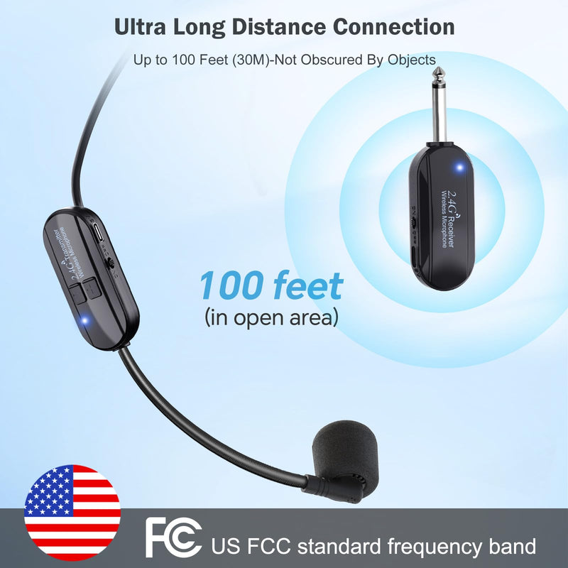 [AUSTRALIA] - Wireless Microphone Headset Double Professional: Cordless Mic Head for Two People, Heads Handheld Mics 2 in 1- USB-C Rechargeable - 1/4'' and 1/8'' Plug for PA System, Voice Amplifier,Teaching,Fitness Black1 