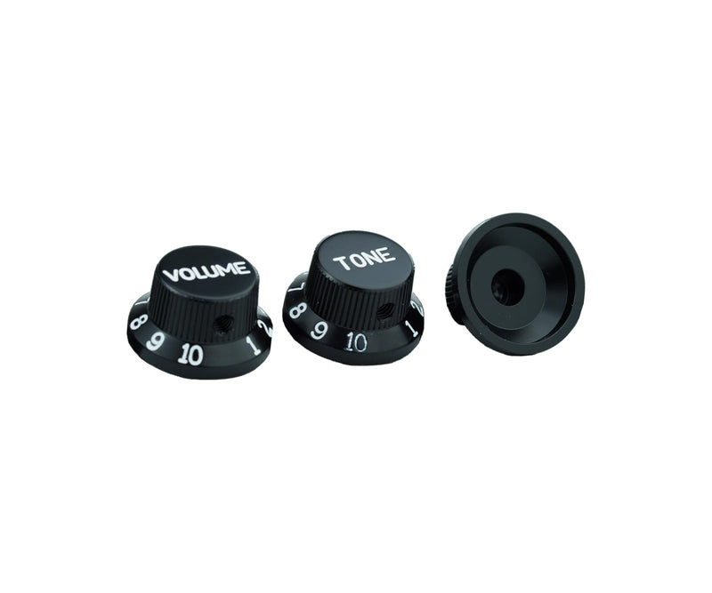 Guyker Top Hat Guitar Potentiometer Control Knobs with 6.3mm Dia. Shaft Pots - 3PCS Aluminium Alloy Bell Cap 1V2T Volume Tone Switch Knob for Electric Guitar or Precision Bass, CKB032 Black Black, 1V2T