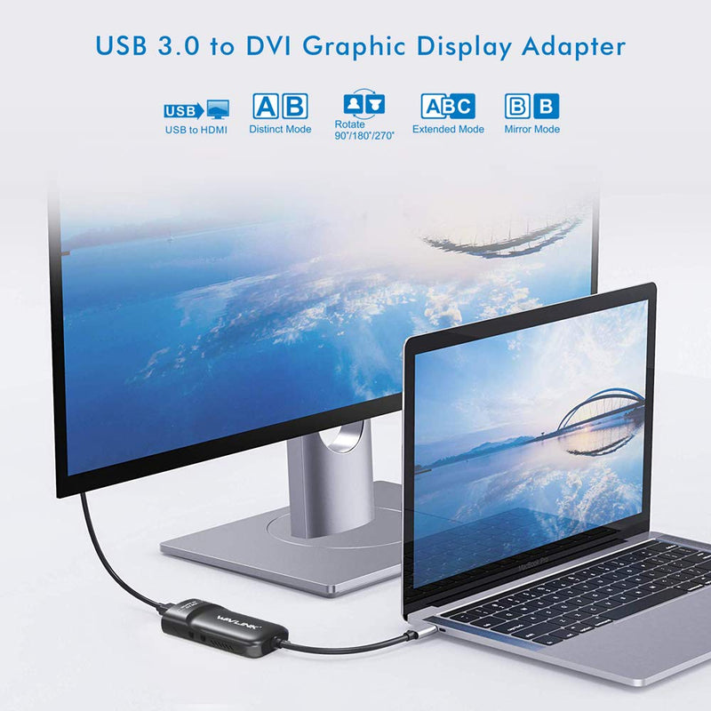 Wavlink USB 3.0 to HDMI/DVI/VGA Universal Video Graphics Adapter with Audio Port Supports up to 6 Monitor displays, 2048x1152 External Video Card Adapter Support Windows & Chrome OS USB to HDMI/DVI/VGA