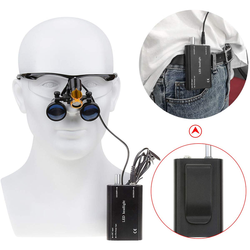 BONEW 3.5 x Surgical Binocular Magnifiers Optical Glass + 5 W LED Headlight Powerful Light with Clip-On Type + Fabric Bag DY-008 (Black) black