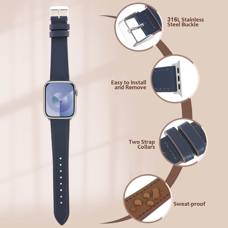 Genuine Leather Band Compatible with Apple Watch Bands for Women Men 49mm 46mm 45mm 44mm 42mm 41mm 40mm 38mm, Soft Leather Replacement Strap for iWatch Ultra SE Series 10 9 8 7 6 5 4 3 2 1(PACK OF 2)
