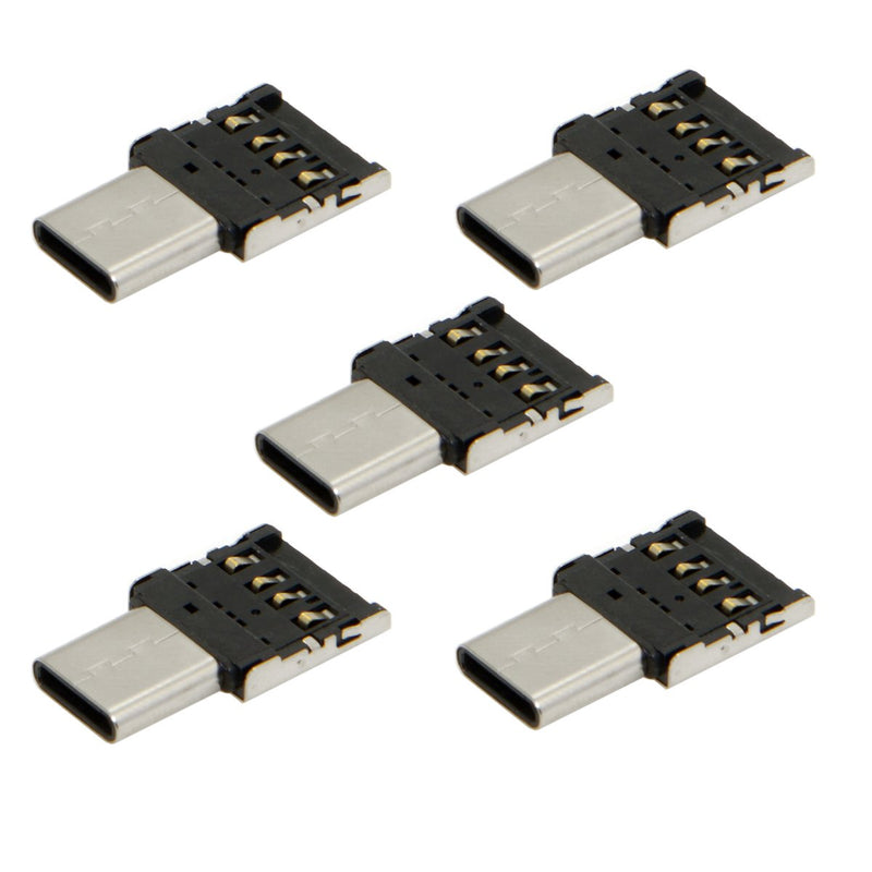 CY 5pcs Ultra Mini Type-C USB-C to USB 2.0 OTG Adapter for Cell Phone Tablet & USB Cable & Flash Disk Black