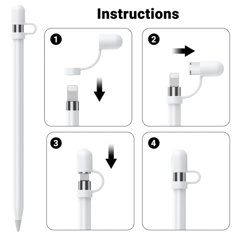 Apple Pencil Cap 1st Generation Magnetic iPencil Replacement for Apple Pen Top Stylus Cover AntiFall Silicone Holder for iPad Pro 10.5" 12.9" 9.7" for iPad 10 9 8 7 6 Air 3 Mini 5th White