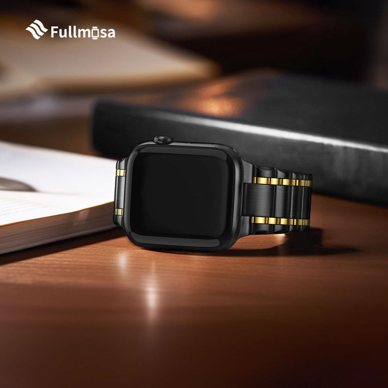 Fullmosa Compatible Stainless Steel Apple Watch Band Ultra/Ultra2 49mm Silver with Case & Compatible Metal Apple Watch Band with case Ultra/Ultra2 49mm,Black and Gold
