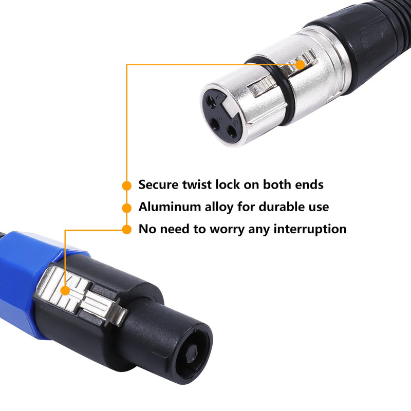 15 Feet Pack of 2 SpeakOn to XLR Cable - 2pcs Speak-On Male to 3 Pole XLR Female Extension Wire - 15ft. DJ PA Stage Audio Jack Microphone 3 Pin Connection Wiring with Twist Lock 15ft. - 2 Packs