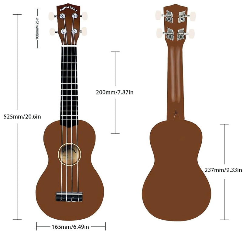 POMAIKAI Soprano Wood Ukulele Starter Uke Hawaii Guitar 21 Inch with Gig Bag for Students and Beginners (Brown) brown