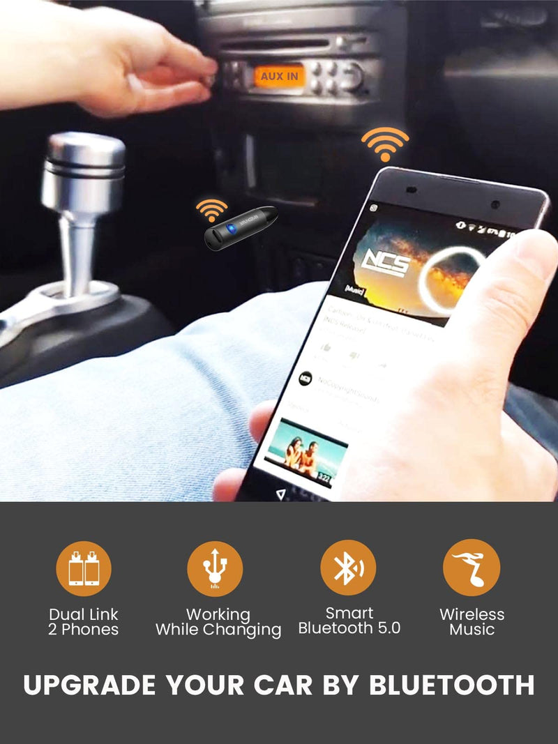 [AUSTRALIA] - Maedhawk 3.5mm Bluetooth Aux Adapter for Car, [Noise Cancelling] Bluetooth 5.0 Receiver with Built-in Mic for Hands-Free Calls, Home Audio Stereo Headphone Speaker Music Streaming Black 