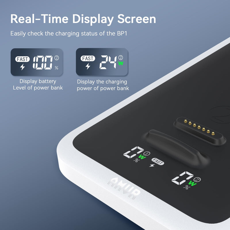 AMVR CD1 Charging Dock for 2*BP1, Max 24W Power for Fast Charging, One Battery Fully Charges Within 2 Hours, Compatible with BP1 Battery Pack (45W Charging Adapter Included)