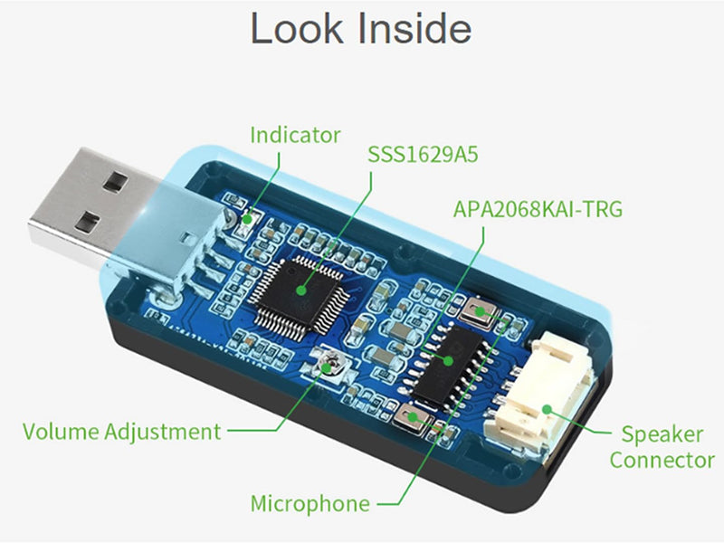 USB to Audio USB Sound Card with 8Ω 5W Speaker, Driver-Free Plug and Play | for Raspberry Pi/Jetson Nano, Win7/8/8.1/10,Linux,Android, Support Recording/Playback, Onboard Microphone/ Speaker Header