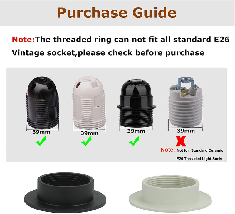 E26 E27 Light Socket Shade Ring,21.5mm/0.85inch Height Plastic Lamp Shade Collar Rings,Light Fixture Parts of Retainer Rings,Lock E26 E27 Socket with Thread Diameter 1-1/2 Inches (Black,4-Pack) Black,4-Pack