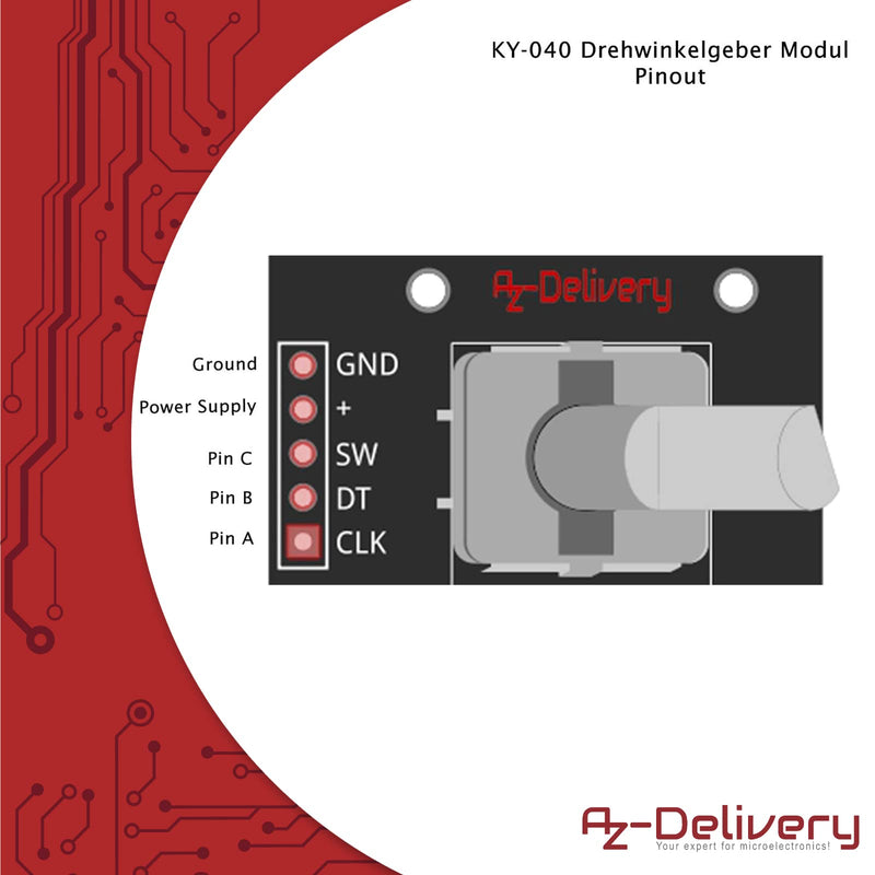 AZDelivery 5 x KY-040 Rotary Encoder, Rotary Encoder, Module Compatible with Arduino, Includes E-Book!