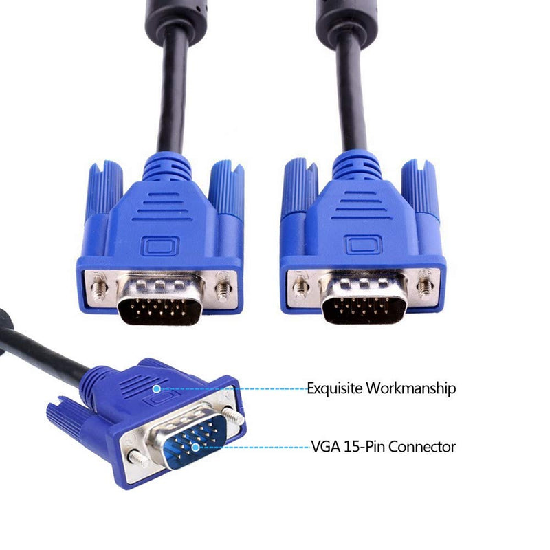 HD15 15Pin Gold Plated DB15 VGA Male to Male Monitor Cable VGA to VGA TV Computer Monitor DVD Wire Cord (5 Ft Blue Connector)