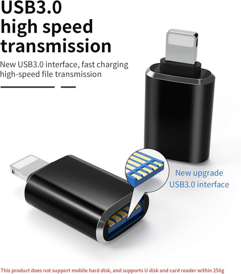 [AUSTRALIA] - OTG Lightning Male to USB 3.0 Female Adapter OTG Compatible iPhone 14 13 12 11 Xr X XS 8 7 Plus Max iPad Air Pro Mini,Support Camera Card Reader Mouse Keyboard Hubs Piano Converter Connect U Disk 
